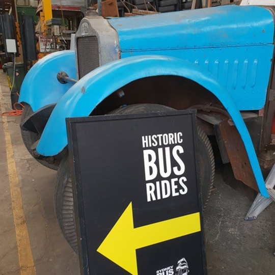 Creative trails Bus museum tour sign 