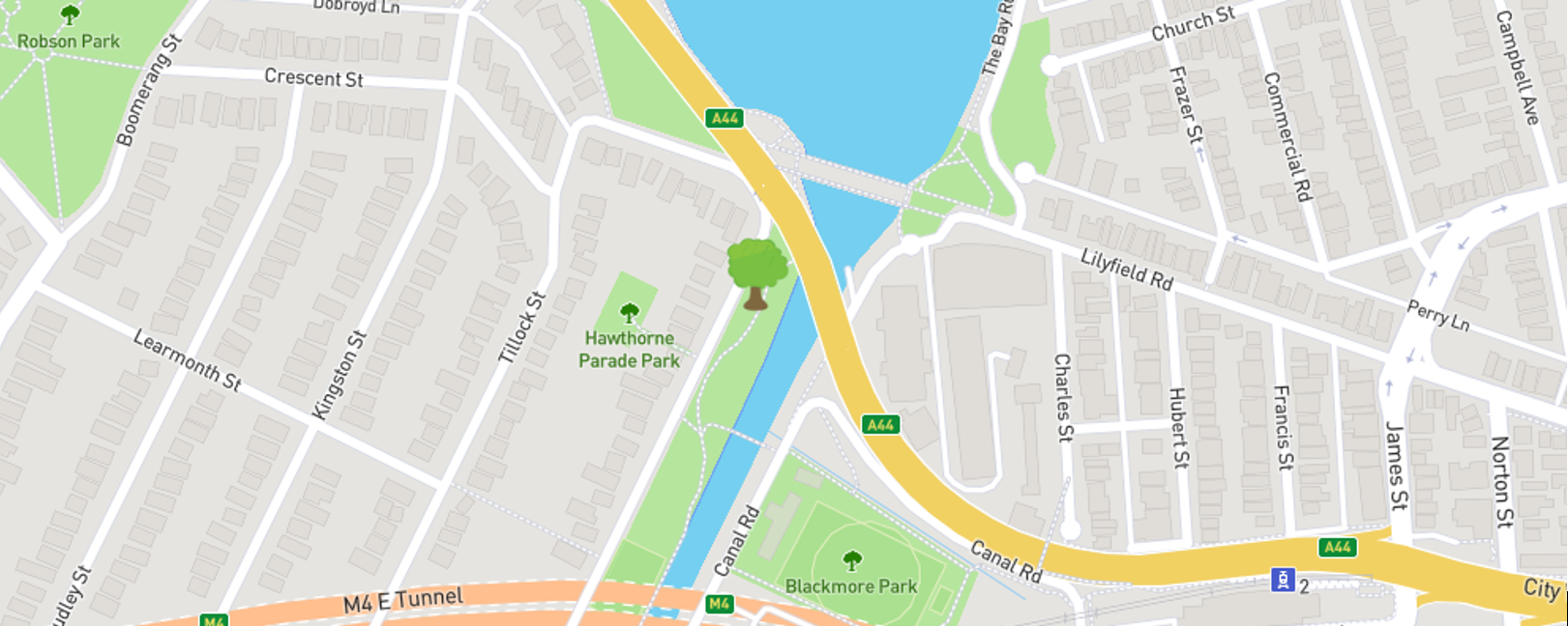 A map of Haberfield showing the location of the planting in Richard Murden Reserve alongside the shared path