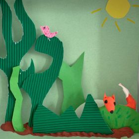 Fun cardboard diorama of animals and plants