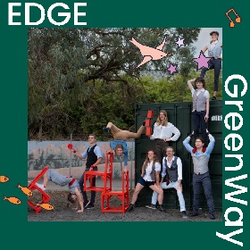 Picture of Sydney Trapeze School members balancing, standing, leaning and in acrobatic poses next to a shipping container