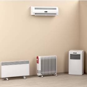 Four different types of heaters in a room