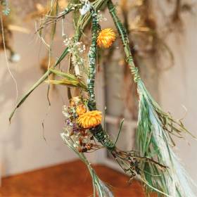 Dried native flowers hanging from roof