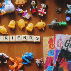 miscellaneous small toys on a table top