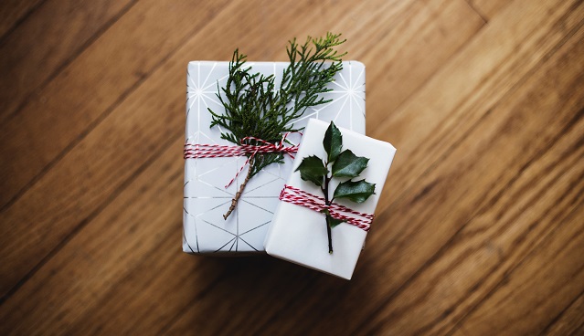 present on wooden table