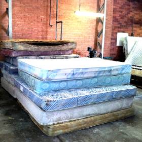 Mattresses piled up for recycling