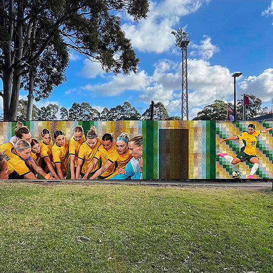 mural on a wall in Camperdown Memorial Rest PArk of the Matildas. 