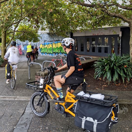 People riding bikes