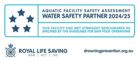 Royal Life Saving Society Logo stating facility has achieved 5 star safety rating for 2024/25FY