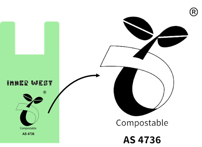 AS4736 Certified Compostable Seedling Logo on a green compostable liner