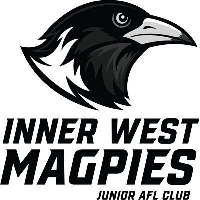 Logo of the Inner West Magpies Junior AFL Club, featuring the illustrated head of an Australian magpie.