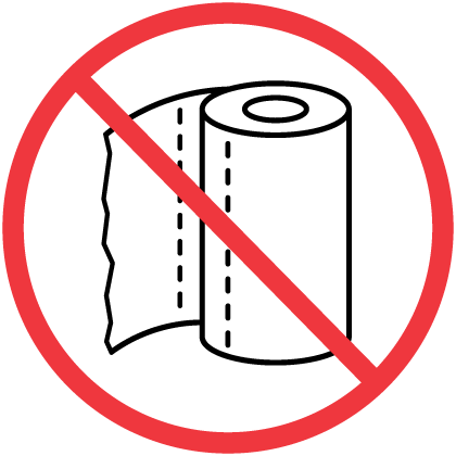 A paper towel roll inside the universal 'no' (red circle and cross) symbol