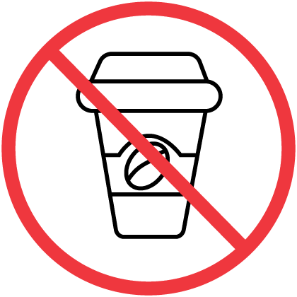 A takeaway coffee cup inside the universal 'no' (red circle and cross) symbol