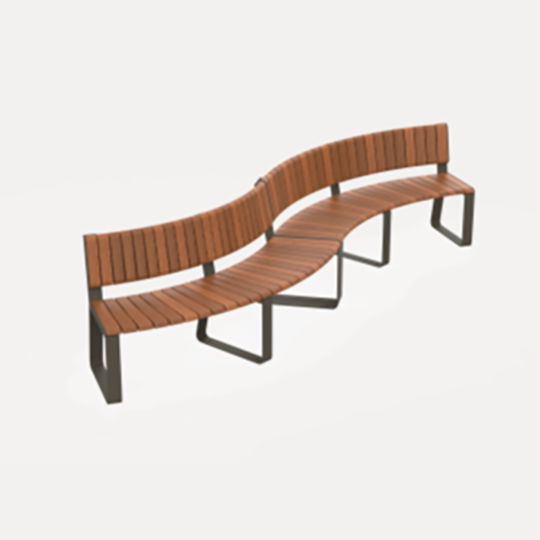 Compter generated render of curved outdoor wooden furnature