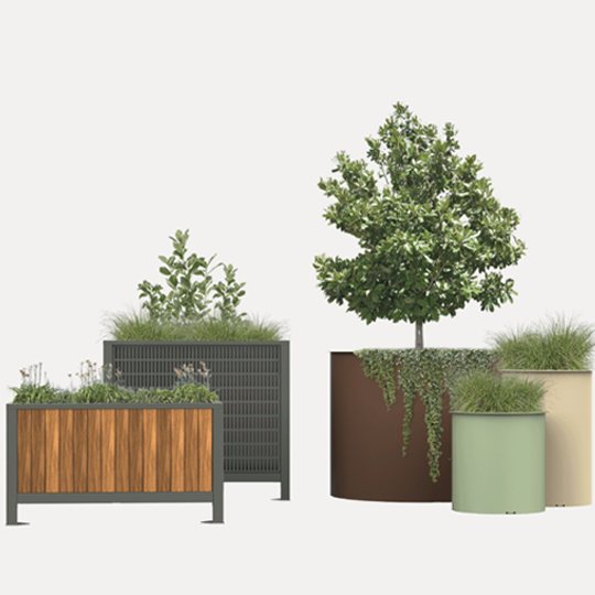 Compter generated render of plants in outdoor pots