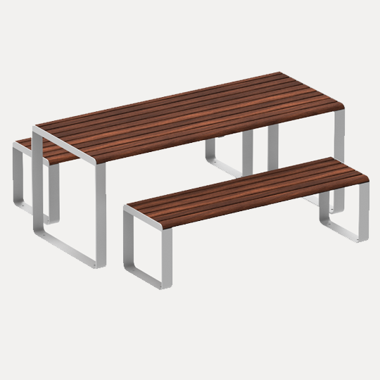 Compter generated render of a brown wooden picnic table
