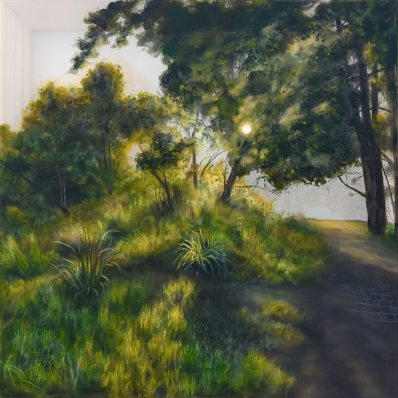 Jen Hsieh painting sun gleaming through trees